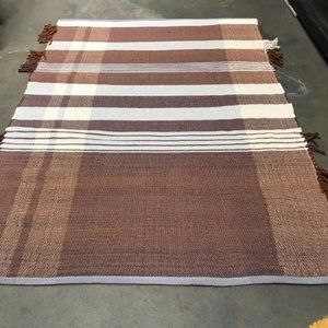 5x7 foot checkered brown natural plain wool cotton carpet